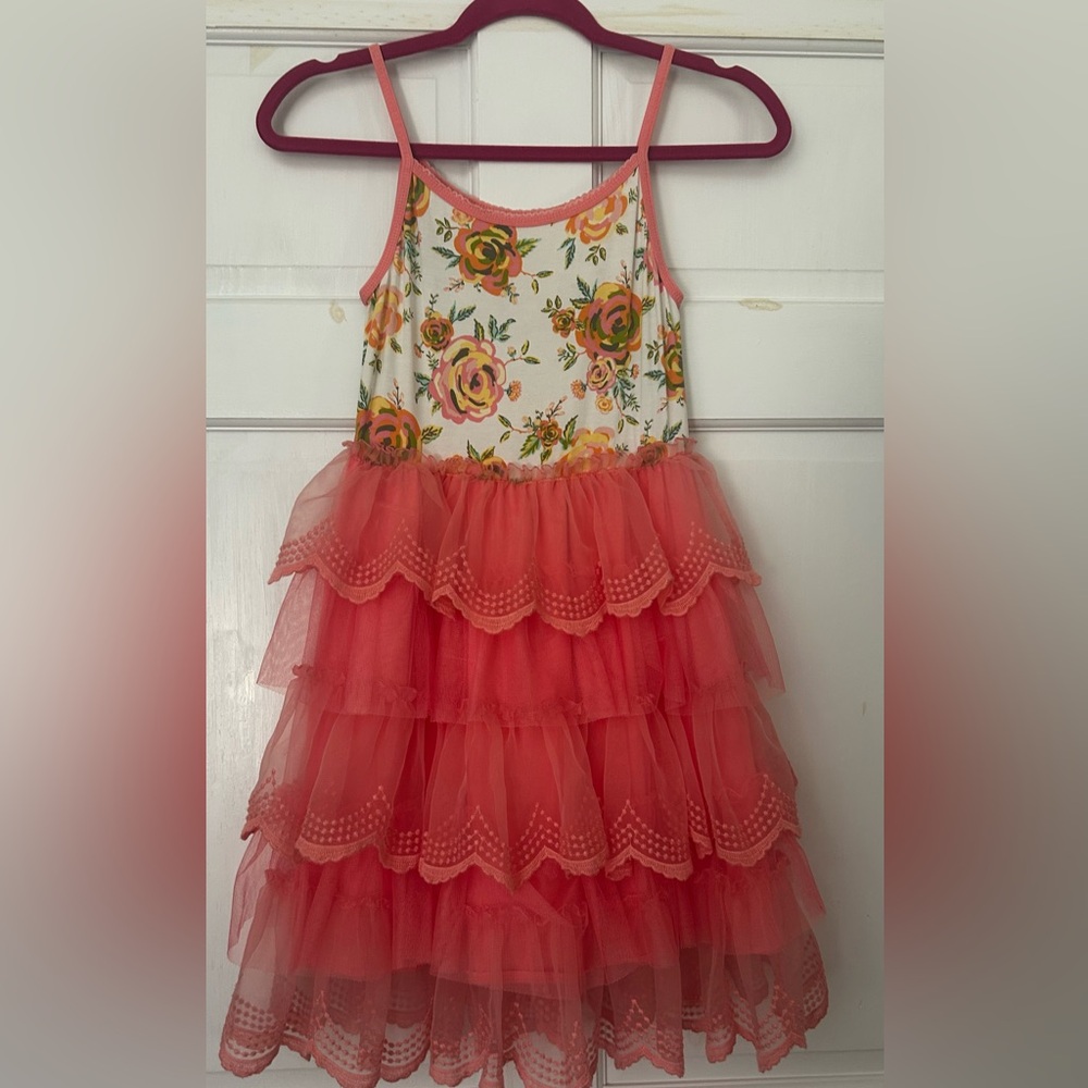 Matilda Jane Coral Floral Tulle Tiered Party Dress